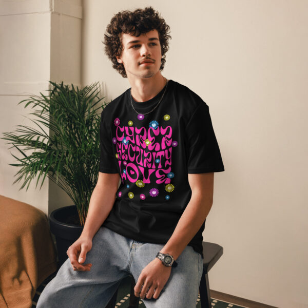 Herren-T-Shirt – Peace, Love & Protection.